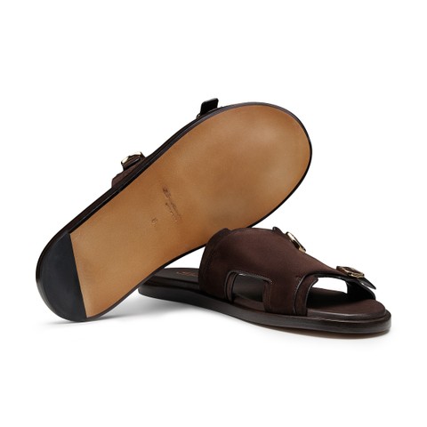 Men's dark brown suede double-buckle sandal - Santoni - 3