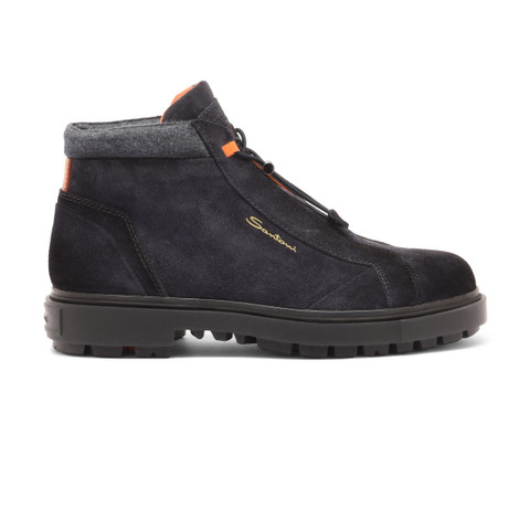 Men's blue suede hiking boot - Santoni - 1