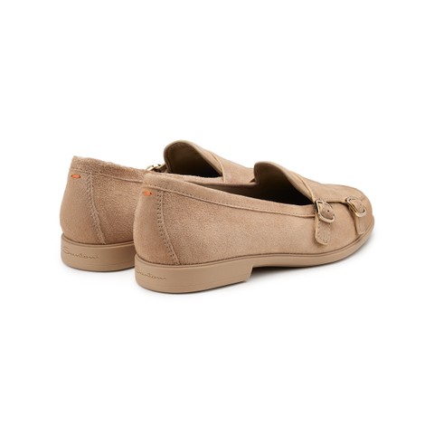 Women's beige suede double monk straps loafer - Santoni - 3