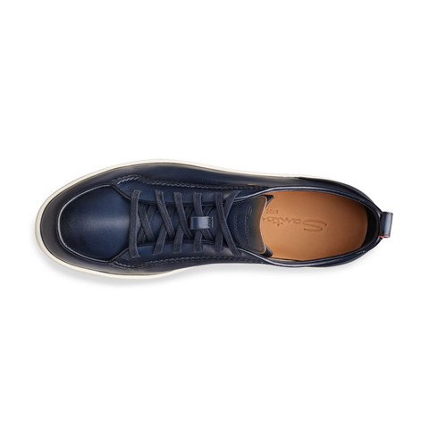 Men's blue leather Santoni Off-duty sneaker - Santoni - 4