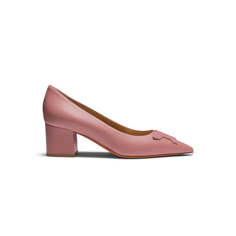 Women's pink leather mid-heel Santoni Sibille pump - Santoni - 1