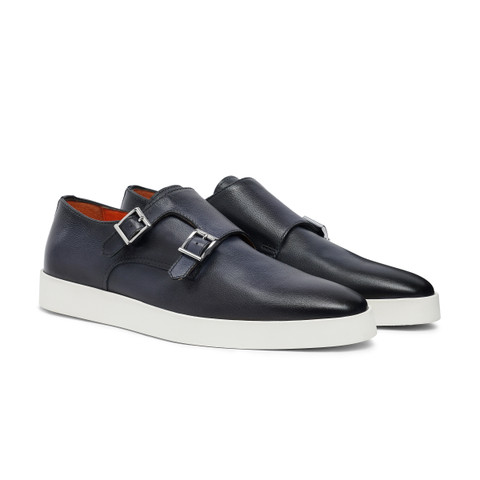 Men’s blue leather double-buckle shoe - Santoni - 2