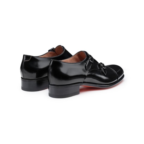 Chaussure &agrave; double boucle en cuir noir pour femme - Santoni - 3