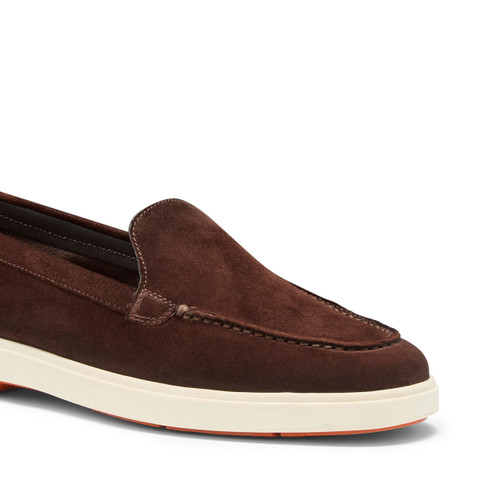 Women's dark brown suede loafer - Santoni - 5