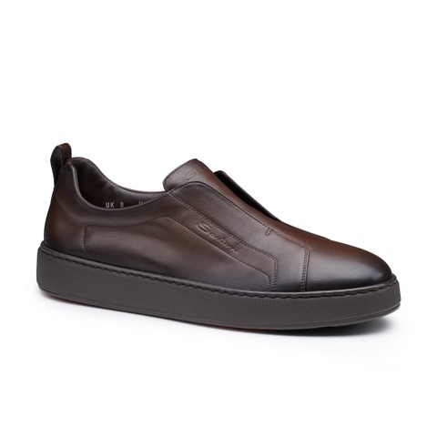 Men's dark brown leather slip-on sneaker - Santoni - 5