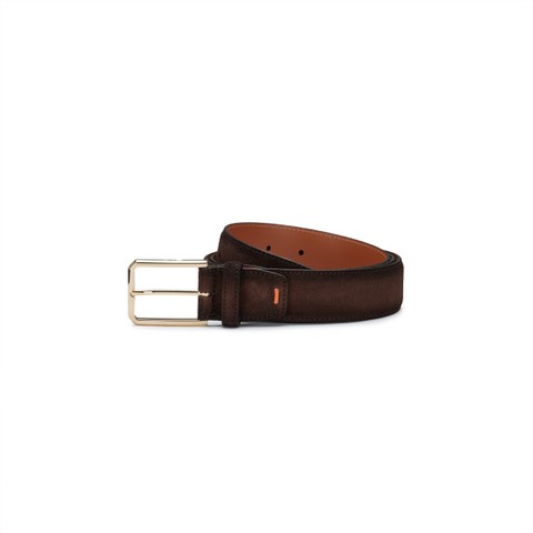 Dark brown suede adjustable belt - Santoni - 1