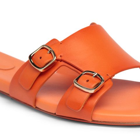 Women's orange leather double-buckle slide sandal - Santoni - 5