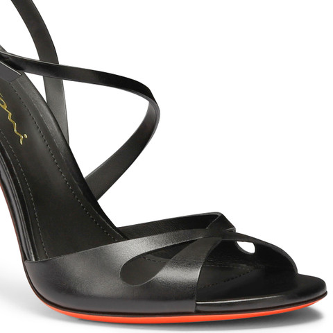 Women's black leather high-heel Mona sandal - Santoni - 5