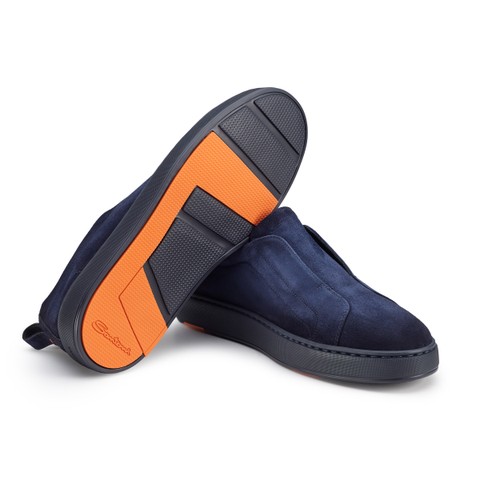 Men's blue suede slip-on sneaker - Santoni - 3