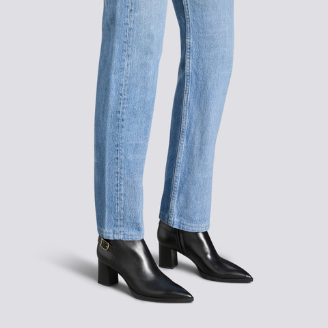 Women's black leather mid-heel ankle boot - Santoni - 2