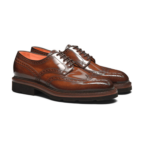 Men's brown leather Derby brogue shoe - Santoni - 3
