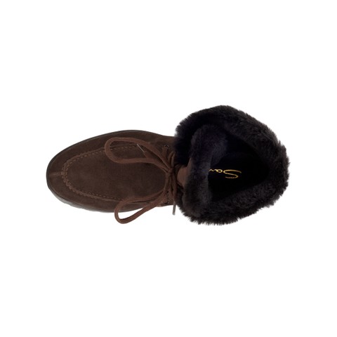 Women's dark brown suede ankle boot with fur - Santoni - 4