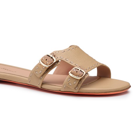 Women's beige leather Didi slide sandal - Santoni - 5