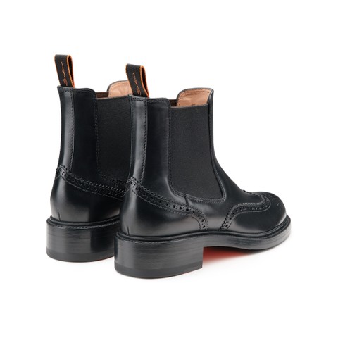 Women's black leather brogue Chelsea boot - Santoni - 4
