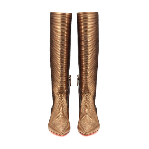 Women's bronze leather mid-heel Meraviglia Collection boot - Santoni - 4