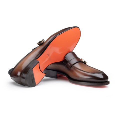 Men's brown leather single-monk loafer - Santoni - 4