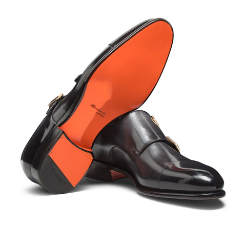 Men's grey leather double-buckle shoe - Santoni - 3