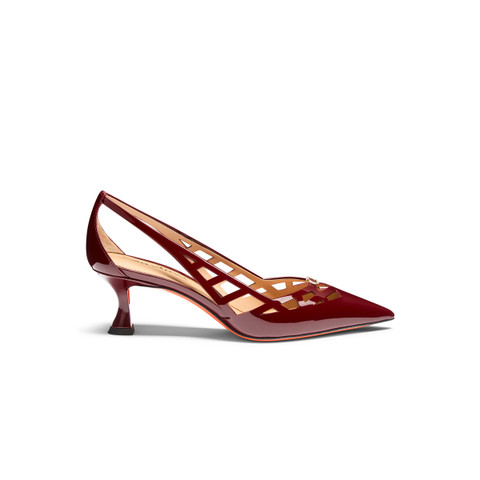 Women's red patent leather mid-heel pump - Santoni - 1