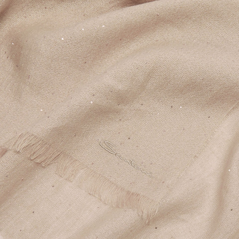 Pink linen, cashmere and silk scarf with micro sequins - Santoni - 2