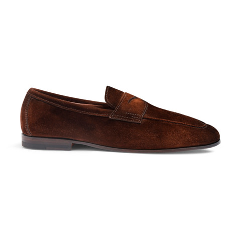 Men's dark brown suede Carlo penny loafer - Santoni - 1