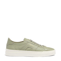 Men's light green tumbled leather Double Buckle Sneaker - Santoni - 1