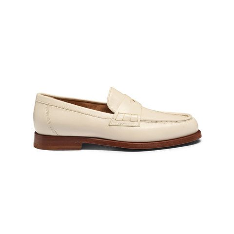 Women’s white leather penny loafer - Santoni - 1