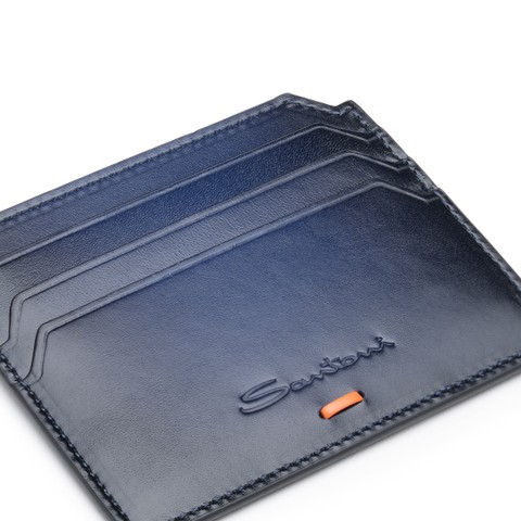 Blue leather credit card holder - Santoni - 5