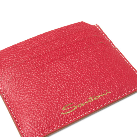 Red tumbled leather credit card holder - Santoni - 4
