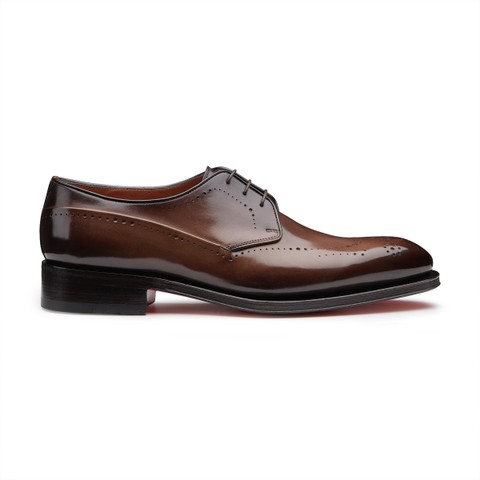 Stringata Derby brogue da uomo in pelle marrone - Santoni - 1