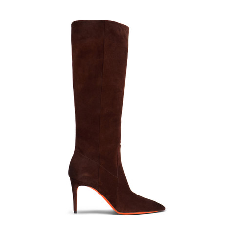 Women's dark brown suede high-heel boot - Santoni - 1