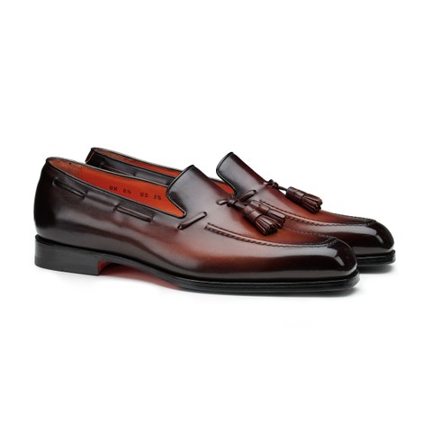 Men's dark brown leather tassel loafer - Santoni - 2