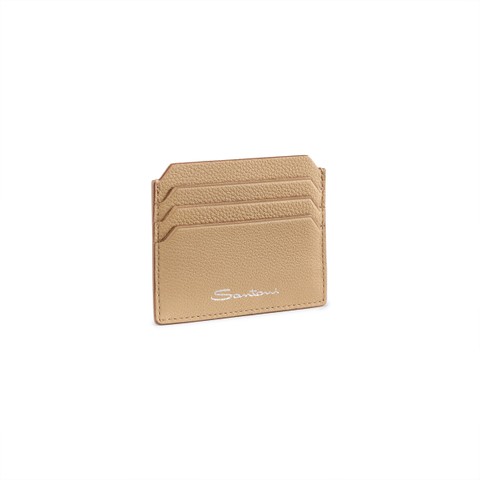 Beige tumbled leather credit card holder - Santoni - 2
