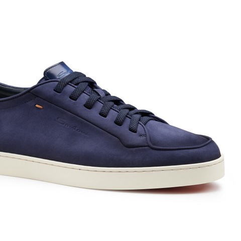 Sneaker da uomo in nabuk blu - Santoni - 5