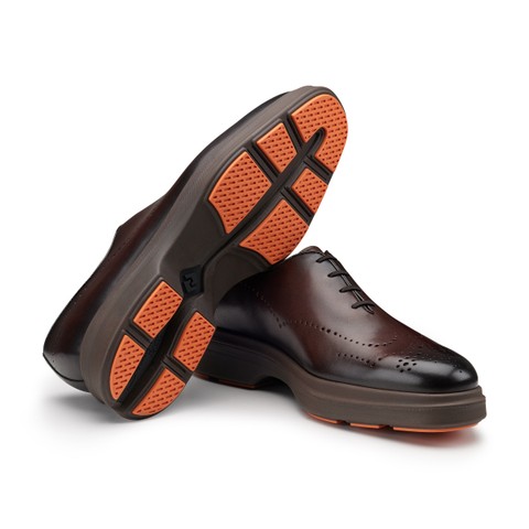 Zapatos de cordones Oxford tipo brogue Easy Nova de hombre en piel marr&oacute;n oscuro - Santoni - 3