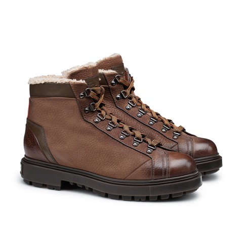 メンズ ダークブラウンレザー ハイキングブーツ - Santoni - 2