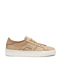 Men's beige tumbled leather Double Buckle Sneaker - Santoni - 1