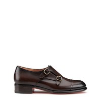 Women's dark brown leather double monk straps shoe - Santoni - 1
