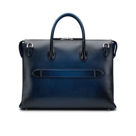 Sac d&rsquo;ordinateur en cuir bleu - Santoni - 4