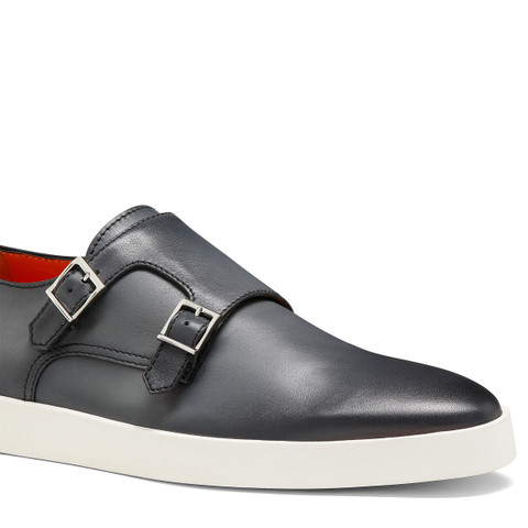 Men's grey leather double-buckle shoe - Santoni - 5