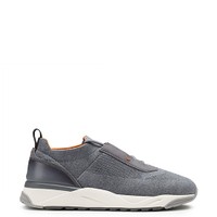 Men's light blue fabric and leather sneaker - Santoni - 1