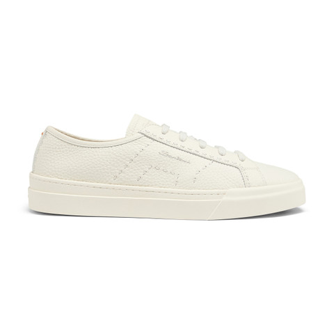Men's white tumbled leather Double Buckle Sneaker - Santoni - 1