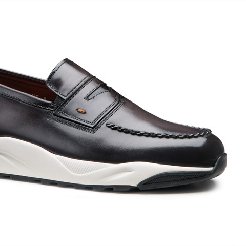 Mocasines penny de hombre en piel gris - Santoni - 5