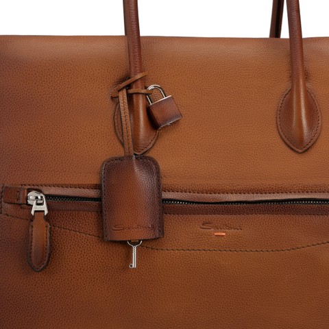 حقيبة للعطلات الأسبوعية من الجلد بلون بني - Santoni - 5
