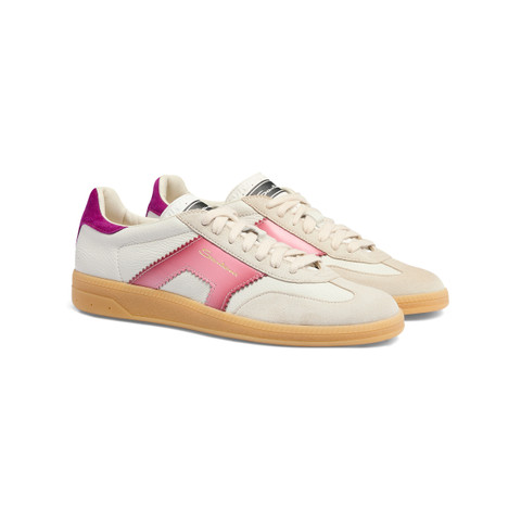 Women's white and violet leather and suede DBS Oly sneaker - Santoni - 3