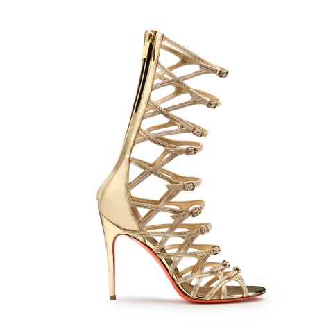 Women's gold leather and strass high-heel Crest Collection sandal - Santoni - 1