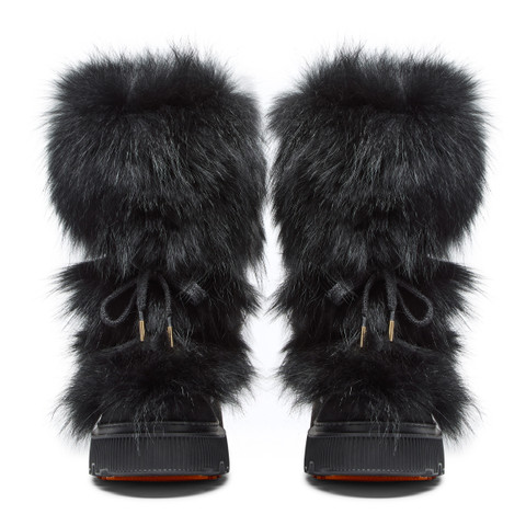 Women's black leather and fox ankle boot - Santoni - 3