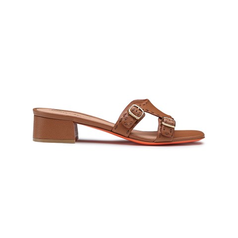 Women's brown leather low-heel Didi sandal - Santoni - 1