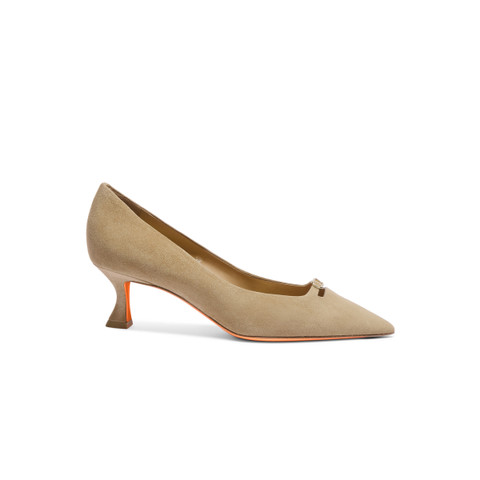 Women's beige suede mid-heel pump - Santoni - 1