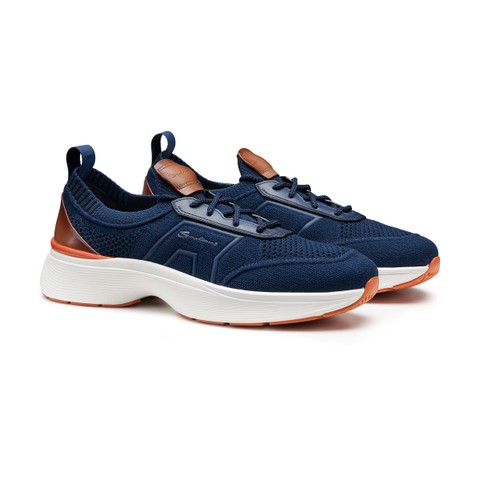 Men's blue stretch knit Easy Bounce sneaker - Santoni - 2