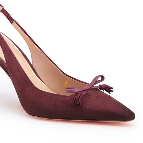 Women's burgundy suede high-heel slingback - Santoni - 5